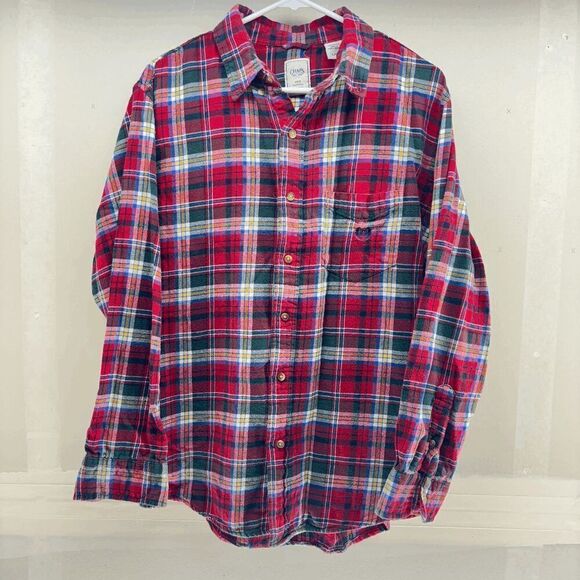 Chaps Flannel Button Shirt Men Size Large Blue Red Plaid Long Sleeve L Cotton - Picture 1 of 3